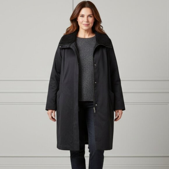 NWT EILEEN FISHER black hi stand collar coat 3x cotton nylon sherpa fleece warm - Picture 1 of 11